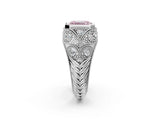 Silver Bezel Set Fancy Pink Emerald Cut Diamond Milgrain Band Ring_8