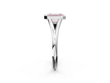 Silver Bezel Set Fancy Pink Emerald  Cut Solitaire Ring with Tapered Band 2