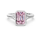 Silver Bezel Set Fancy Pink Emerald  Solitaire Diamond Ring with Smooth Band 1