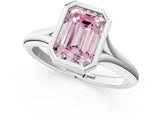 Silver Bezel Set Fancy Pink Emerald  Solitaire Diamond Ring with Smooth Band 2