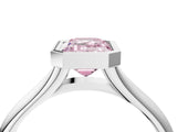 Silver Bezel Set Fancy Pink Emerald  Solitaire Diamond Ring with Smooth Band 5