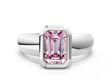 Silver Bezel Set Fancy Pink Emerald  Solitaire Ring with Wide Band 1