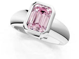 Silver Bezel Set Fancy Pink Emerald  Solitaire Ring with Wide Band 2