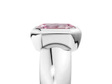 Silver Bezel Set Fancy Pink Emerald  Solitaire Ring with Wide Band