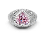 Silver Bezel Set Fancy Pink Heart Cut Diamond Milgrain Band Ring_6