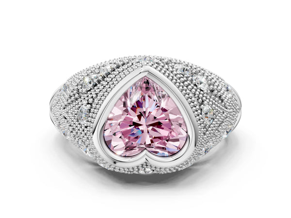 Sterling Silver Heart-Shaped Vintage Bezel Engagement Ring Setting for Fancy Pink Center
