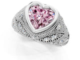 Silver Bezel Set Fancy Pink Heart Cut Diamond Milgrain Band Ring_7