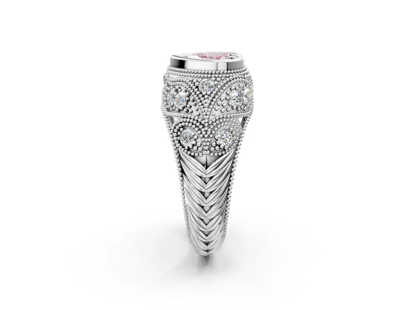 Sterling Silver Heart-Shaped Vintage Bezel Engagement Ring Setting for Fancy Pink Center