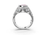 Silver Bezel Set Fancy Pink Heart Cut Diamond Milgrain Band Ring_9