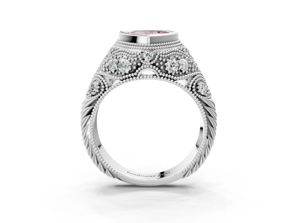 Sterling Silver Heart-Shaped Vintage Bezel Engagement Ring Setting for Fancy Pink Center