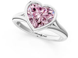 Silver Bezel Set Fancy Pink Heart  Solitaire Diamond Ring with Smooth Band 2