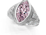 Silver Bezel Set Fancy Pink Marquise Cut Diamond Milgrain Band Ring_7