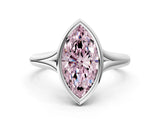 Silver Bezel Set Fancy Pink Marquise  Solitaire Diamond Ring with Smooth Band