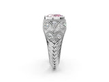 Silver Bezel Set Fancy Pink Oval Cut Diamond Milgrain Band Ring_8
