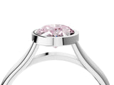 Silver Bezel Set Fancy Pink Oval  Cut Solitaire Ring with Tapered Band 4