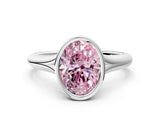 Silver Bezel Set Fancy Pink Oval  Solitaire Diamond Ring with Smooth Band 1
