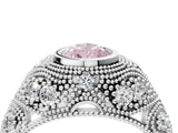 Silver Bezel Set Fancy Pink Pear Cut Diamond Milgrain Band Ring_10