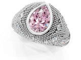 Silver Bezel Set Fancy Pink Pear Cut Diamond Milgrain Band Ring_7