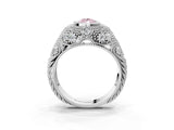 Silver Bezel Set Fancy Pink Pear Cut Diamond Milgrain Band Ring_9
