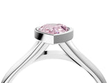Silver Bezel Set Fancy Pink Pear  Solitaire Diamond Ring with Smooth Band