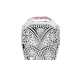 Silver Bezel Set Fancy Pink Princess Cut Diamond Milgrain Band Ring_11