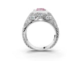 Silver Bezel Set Fancy Pink Princess Cut Diamond Milgrain Band Ring_9