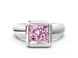 Silver Bezel Set Fancy Pink Princess  Solitaire Ring with Wide Band