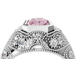 Silver Bezel Set Fancy Pink Radiant Cut Diamond Milgrain Band Ring_10