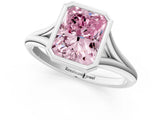 Silver Bezel Set Fancy Pink Radiant  Cut Solitaire Ring with Tapered Band 1