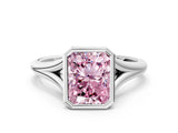 Silver Bezel Set Fancy Pink Radiant  Cut Solitaire Ring with Tapered Band
