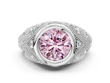 Silver Bezel Set Fancy Pink Round Cut Diamond Milgrain Band Ring_12