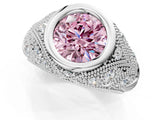 Silver Bezel Set Fancy Pink Round Cut Diamond Milgrain Band Ring_13