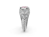 Silver Bezel Set Fancy Pink Round Cut Diamond Milgrain Band Ring_14