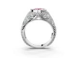Silver Bezel Set Fancy Pink Round Cut Diamond Milgrain Band Ring_15