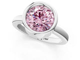 Silver Bezel Set Fancy Pink Round Cut Solitaire Engagement Ring with Classic Band_7