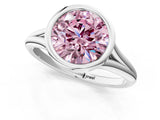 Silver Bezel Set Fancy Pink Round  Cut Solitaire Ring with Tapered Band 1