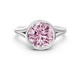 Silver Bezel Set Fancy Pink Round  Cut Solitaire Ring with Tapered Band