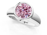 Silver Bezel Set Fancy Pink Round  Solitaire Ring with Wide Band 2