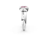 Silver Bezel Set Fancy Pink Round  Solitaire Ring with Wide Band 3