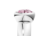 Silver Bezel Set Fancy Pink Round  Solitaire Ring with Wide Band