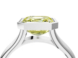 Silver Bezel Set Fancy Yellow Asscher  Solitaire Diamond Ring with Smooth Band 5