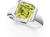 Silver Bezel Set Fancy Yellow Asscher  Solitaire Ring with Wide Band 1
