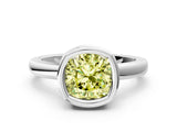 Silver Bezel Set Fancy Yellow Cushion Cut Solitaire Engagement Ring with Classic Band_6