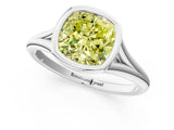 Silver Bezel Set Fancy Yellow Cushion  Cut Solitaire Ring with Tapered Band 1