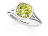 Silver Bezel Set Fancy Yellow Cushion  Solitaire Diamond Ring with Smooth Band 1