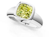Silver Bezel Set Fancy Yellow Cushion  Solitaire Ring with Wide Band 2