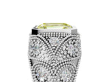 Silver Bezel Set Fancy Yellow Emerald Cut Diamond Milgrain Band Ring_11