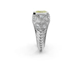 Silver Bezel Set Fancy Yellow Emerald Cut Diamond Milgrain Band Ring_8