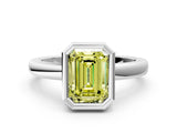 Silver Bezel Set Fancy Yellow Emerald Cut Solitaire Engagement Ring with Classic Band_6