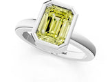 Silver Bezel Set Fancy Yellow Emerald Cut Solitaire Engagement Ring with Classic Band_7